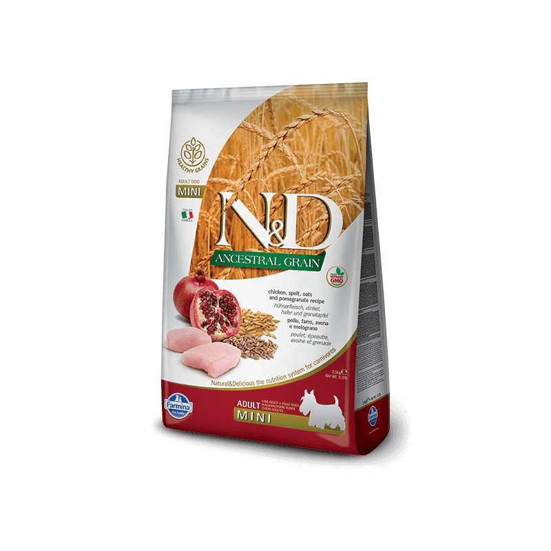 FARMINA N&D LOW ANCESTRAL GRAIN Hund Mini Dinkel Hafer Hühnchen und Granatapfel 2,5 kg