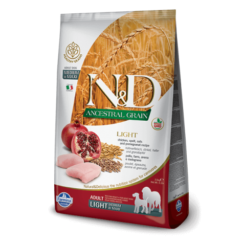 FARMINA N&D LOW ANCESTRAL GRAIN cane light medium maxi spelled oats chicken and pomegranate 12 kg