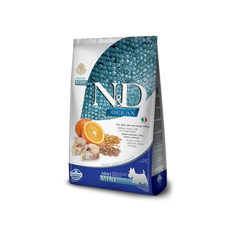 FARMINA N&D OCEAN Adult Mini with Cod, Spelled, Oats and Orange 7 kg.
