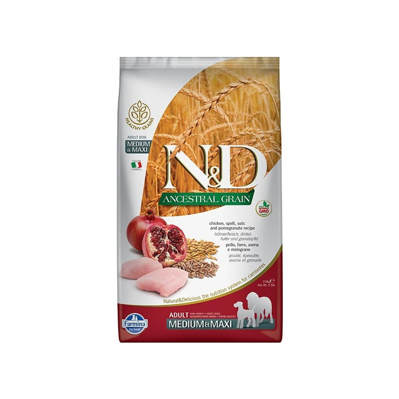 FARMINA N&D LOW ANCESTRAL GRAIN Adult Medium / Maxi mit Huhn, Dinkel, Hafer und Granatapfel 2,5 kg