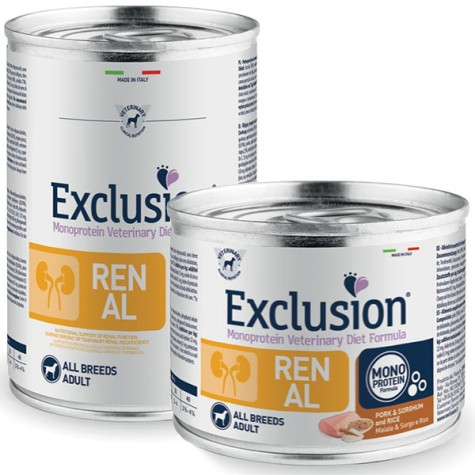 EXCLUSION DIET Renal Adult Alle Rassen mit Schweinefleisch, Sorghum und Reis 200 gr.